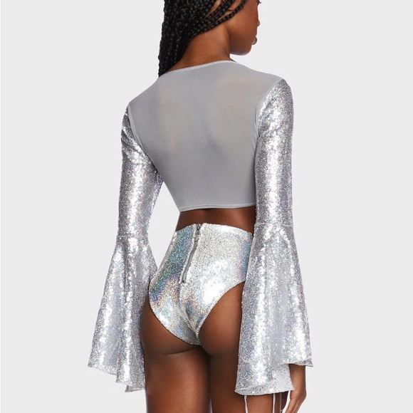 Dolls Kill Club Exx Kinetic Feel Sequin Booty Shorts - Picture 2 of 7